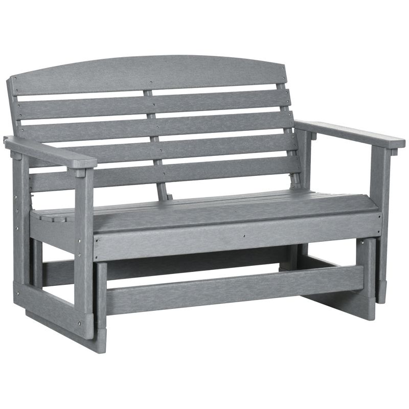 Outsunny 2-Person Outdoor Glider Bench Patio Double Swing Rocking Chair Loveseat w/ Slatted HDPE Frame for Backyard Garden Porch, Light Gray, 1 of 7