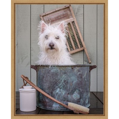 Amanti Art Washing the Dog (Bath) by Edward M Fielding Canvas Wall Art Print Framed 16 x 20-in.