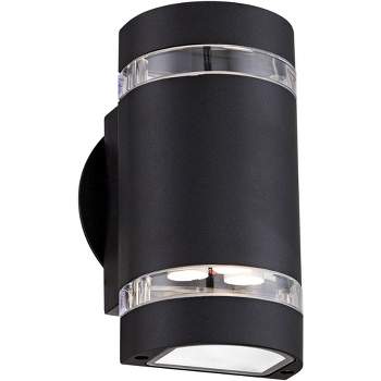 Possini Euro Design Modern Outdoor Wall Light Fixture LED Black 7 3/4" Tempered Clear Glass Up Down for Exterior House Porch