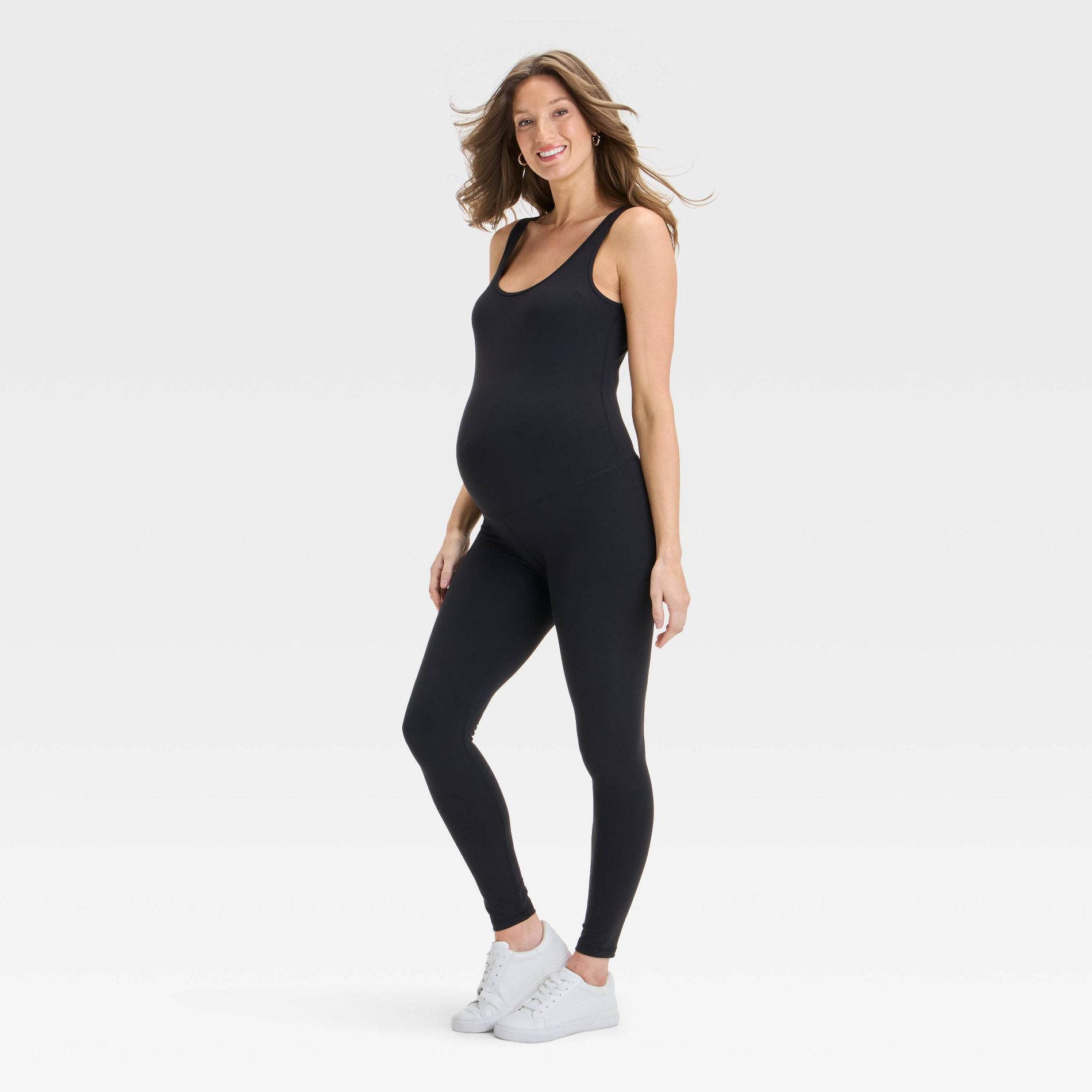 Long Unitard Maternity Jumpsuit - Isabel Maternity by Ingrid & Isabel™ Black S: Recycled Polyester, Sleeveless, Scoopneck