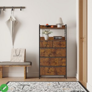 5 Drawer Dresser Tall Dresser for Bedroom Storage Organizer with Fabric Bins Wood Top - 1 of 4