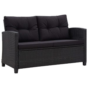 vidaXL 6 Piece Patio Sofa Set - Black Poly Rattan Outdoor Furniture with Thick Cushions and Durable Powder-Coated Steel Frame - 1 of 4