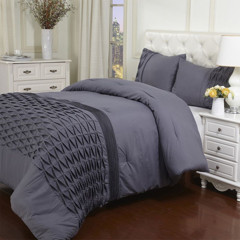 Microfiber Wrinkle-Free Solid Pintuck Comforter and Pillow Sham Set by Blue Nile Mills, 1 of 4