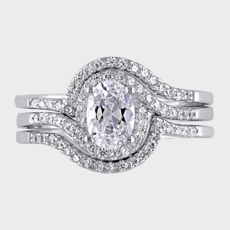 1.93 CT. T.W. Halo Cubic Zirconia Swirl Bridal Set in Sterling Silver, 4 of 5