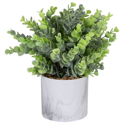 Northlight 9" Green Artificial Eucalyptus in a Marble Style White Pot