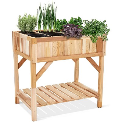 34x18x30 inch Herbs and Flowers Wooden Raised Garden Bed Elevated Planter Box Outdoor for Vegetables 