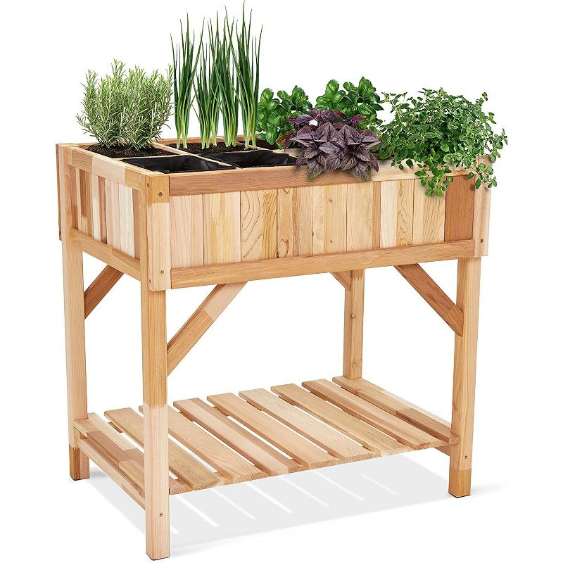 Jumbl Cedar Wood Raised Garden Bed & Herb Planter Box, 31" x 23" x 31", 1 of 5