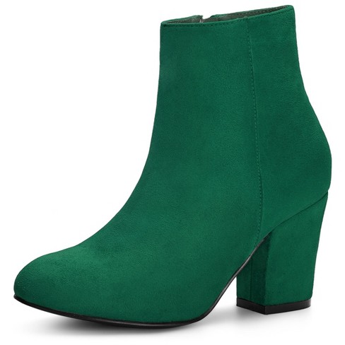 Allegra K Women's Round Toe Side Zip Chunky Heel Ankle Boots Emerald Green  8 : Target