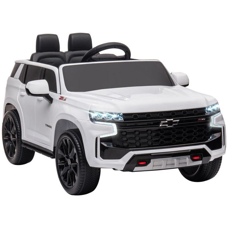 Aosom Licensed Chevrolet TAHOE Electric Car for Kids with Remote Control, 12V Battery Powered Ride On Car with 2 Speeds, Spring Suspension, LED Lights, MP3, Horn, Music, for 3-6 Years Old, White, 1 of 10