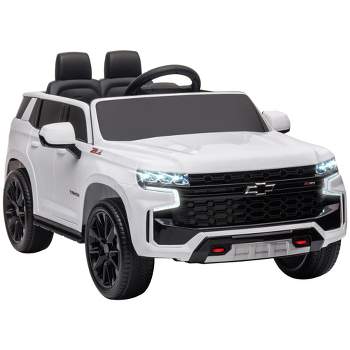 Aosom Licensed Chevrolet TAHOE Electric Car for Kids with Remote Control, 12V Battery Powered Ride On Car with 2 Speeds, Spring Suspension, LED Lights, MP3, Horn, Music, for 3-6 Years Old, White