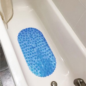 Home Mart Goods Blue Stone Pebbles Vinyl Non-Slip Bathtub Shower Mat With Suction Cups -26" x14" - 1 of 4