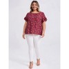 Women's Plus Size Floral-Print Crew Neck Double Layer Ruffle Short Sleeve Casual Blouses - GRACE & GRANDEUR - 2 of 4