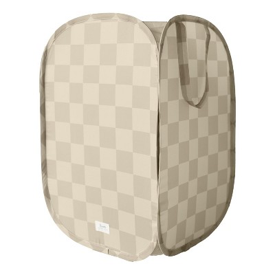 3 Sprouts Baby & Kids Recycled Fabric Pop-up Laundry Hamper - Checkerboard Beige