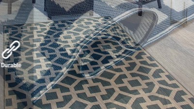 Blue and White Geometric Reversible Synthetic 5' x 7' Rug