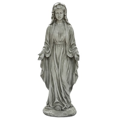 LuxenHome 30.5" H Virgin Mary Indoor Outdoor Statue Garden Statues, Gray