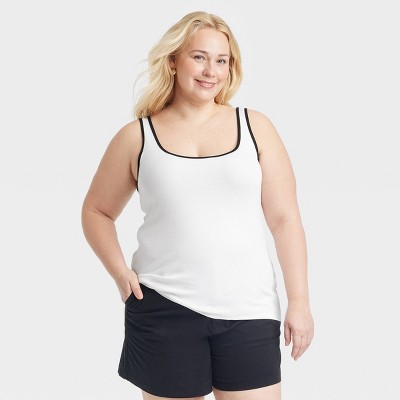 Women's Slim Fit Layered Tank Top - A New Day™ White/Black 2X