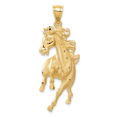 Black Bow Jewelry 14k Yellow Gold Large Polished and Satin Galloping Horse Pendant