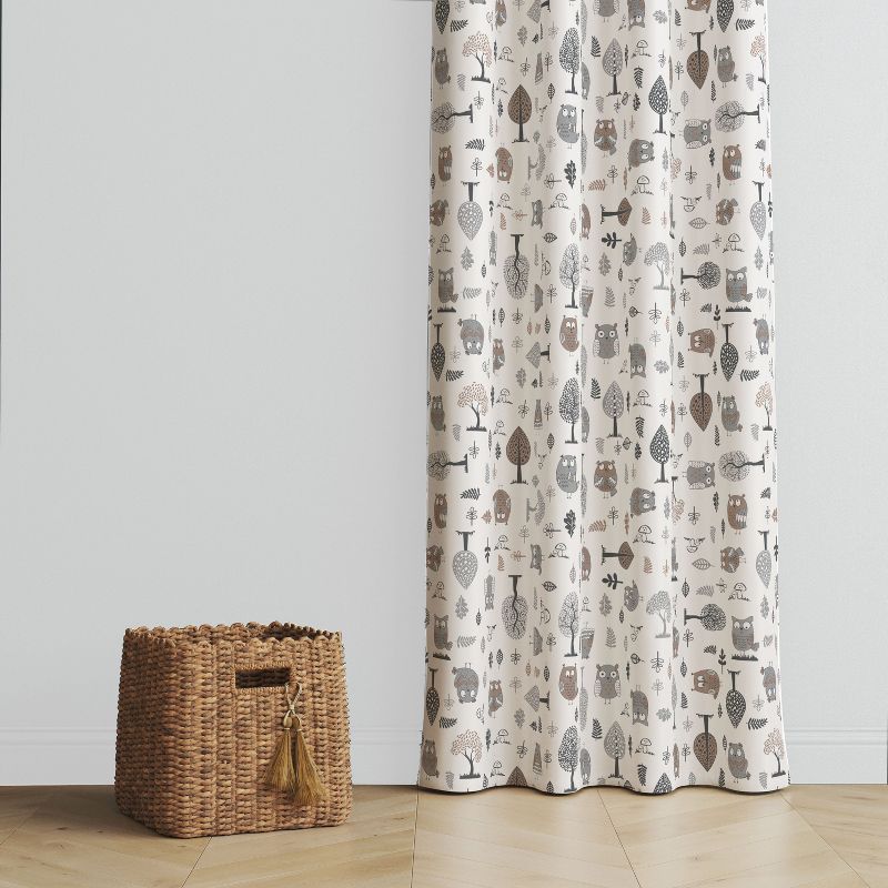 Bacati - Owls in the Woods Beige/Grey Curtain Panel, 3 of 5
