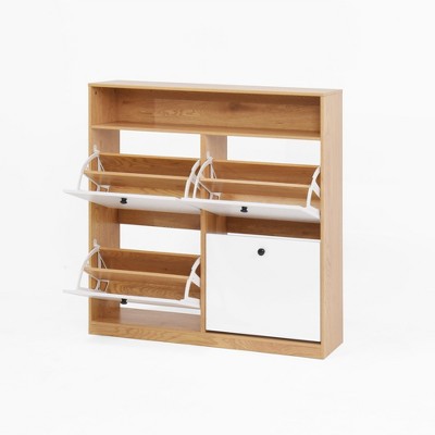 Alilang 4 Flip Up Drawer Storage Cabinet Freestanding Single Shelf Shoe Organizer Cozy Style for Door Way Entryway  39 x 39 inch-White
