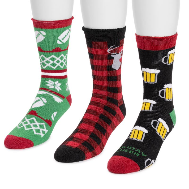 LUKEES by MUK LUKS Men's 3 Pack Terry Holiday Socks, 2 of 5