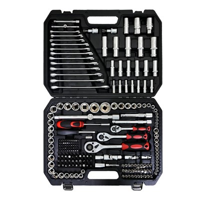 Maggift Tool Box, Locking Manual Multi-Tool Set, Household Essentials College Dormitory Car Emergency Tool Kit Portable Box, Black, 17.9"*13.6"*3.7"