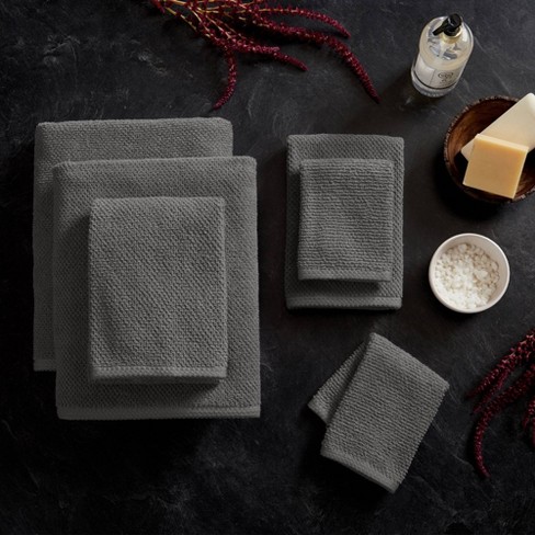 6pc Spa Waffle Jacquard Cotton Bath Towel Set Dark Gray : Target