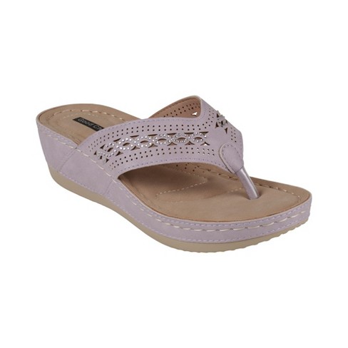 GC Shoes Bari Lilac 7.5 Embellished Perforated Comfort Slide Wedge Sandals
