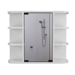 NicBex Bathroom Wall Mount Storage Cabinet Mirror Medicine Cabinet with Panel Door & 6 Open Shelves - 1 of 4