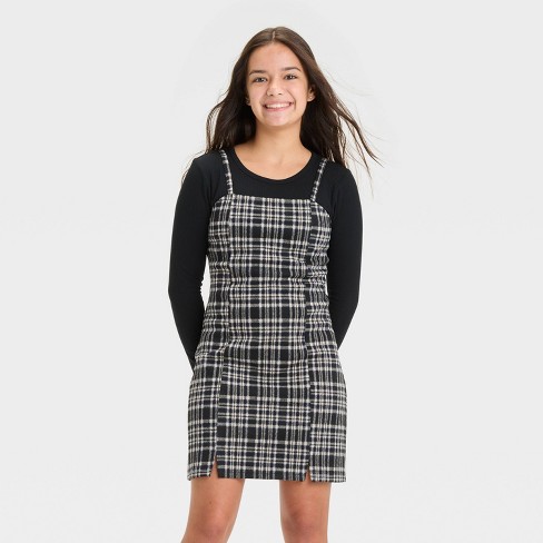 Girls Plaid Pinafore Dress Art Class Black Striped Xs Target