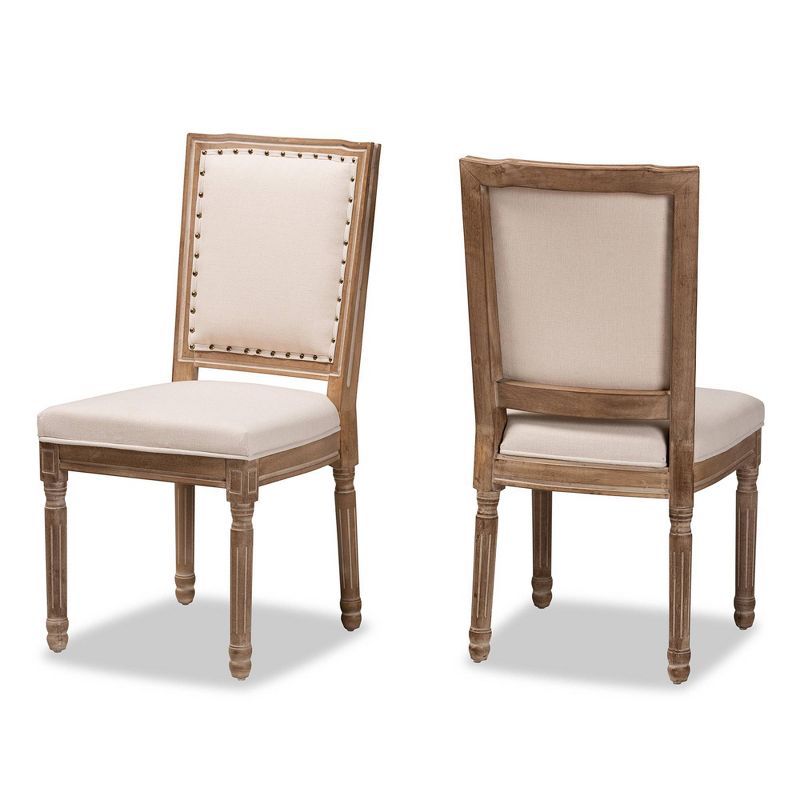 Set of 2 Louane Fabric Upholstered and Wood Dining Chairs Beige/Brown - Baxton Studio, 4 of 12