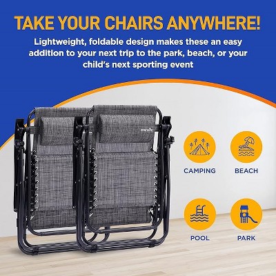 Gray Steel Mesh Zero Gravity Lounger Set with Canopy and Pillows