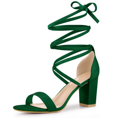 Perphy Women's Open Toe Lace Up Tie Up Lightly Padded Chunky Heeled Sandals