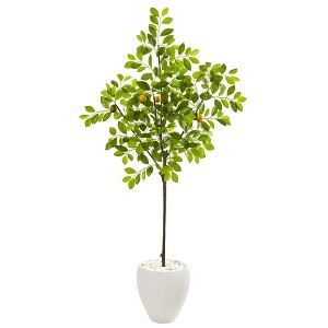 Nearly Natural 68-in Lemon Artificial Tree in White Planter - 1 of 2