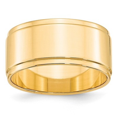 Black Bow Jewelry 10mm 14K White or Yellow Gold Flat Ridged Edge Standard Fit Band