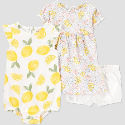 Carter's Just One You® Baby Girls' 3pc Short Sleeve Lemon Bubble & Dress Set - Yellow