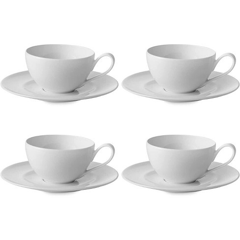 American Atelier Gold Rimmed Teacup and Saucer, Set of 4, 7.6 Oz Ceramic  Espresso Latte Macchiato Cappuccino Coffee Cups with Reactive Glaze, Black