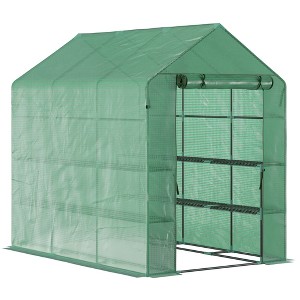 Outsunny Walk-in Greenhouse, 2-Tier Shelf Hot House, Roll Up Zipper Door, UV protective for Flowers, Herbs, Vegetables - 1 of 4