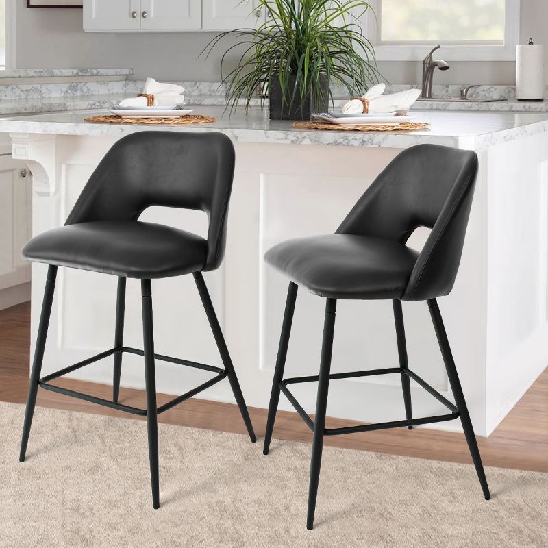Edwin 26.5" inches Fabric Counter Height Stools,Armless Upholstered Counter Stools With Backs Set Of 2,Black Metal Frames-The Pop Maison, 4 of 14
