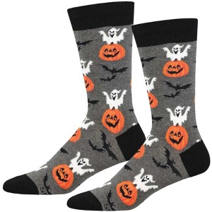 Socksmith 20.0 Inch Spooky Jack-O-Lanterns Halloween Socks (1 Pair) , Charcoal Heather Bats Ghosts (1PC) - 1 of 3