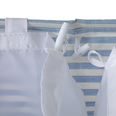 Blue and White Striped Rectangular Double Laundry Sorter with Handles