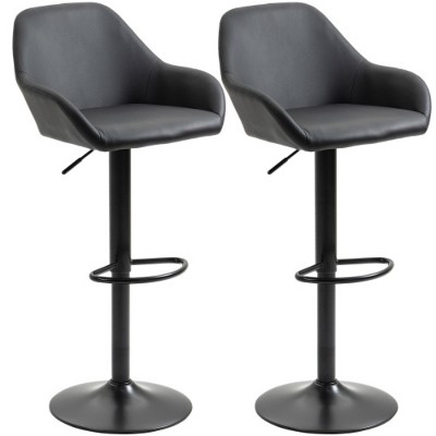 Black PU Leather Adjustable Bar Stool, Swivel Bar Height Bar Stool 2-Piece Set