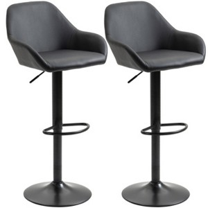 Black PU Leather Adjustable Bar Stool, Swivel Bar Height Bar Stool 2-Piece Set - 1 of 4