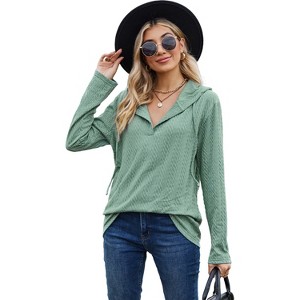 Coolmee Women's Casual Lightweight Hoodies Long Sleeve Drawstring Sweatshirts Loose Pullovers - 1 of 4