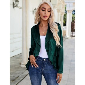 Womens Velvet Blazer Ruffle Hem Long Sleeve Open Front Cardigan Jacket - 1 of 4