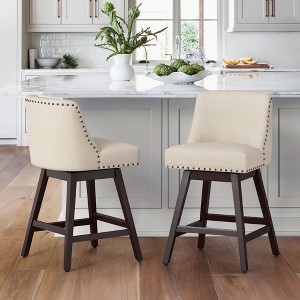 Arceso Bar Stools Set of 2, 26 Inch Swivel Counter Stools with Back, Faux Leather Upholstered Barstools, Solid Wood Legs with Footrest,  for Kitchen - 1 of 4