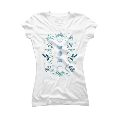 Junior's Design By Humans Moonlight Garden - Teal Snow By EpisodicDrawing T-Shirt
