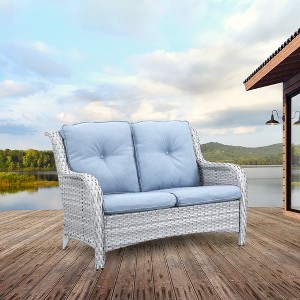 POCASSY 52.77" Wide Outdoor Wicker Loveseat With Cushions - 1 of 4