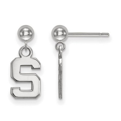 Black Bow Jewelry 14k White Gold Michigan State Spartans NCAA Dangle Earrings