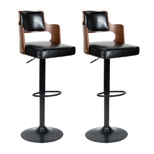 Dexmalle Set of 2 Swivel PU Leather Bar Stools with Footrest,Black - 1 of 4