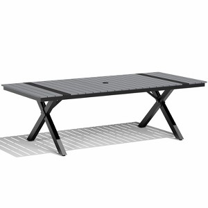 Crestlive Products Outdoor Dining Table for 8-10 People Patio Rectangle Table, Aluminum Frame with Durable Wood-Like Tabletop and Umbrella Hole Brown - 1 of 4
